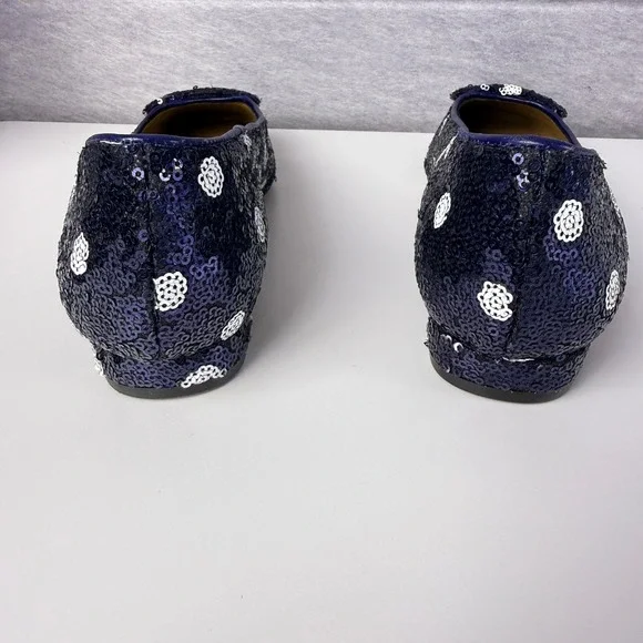 NWT Talbots Sutton Buckle Flats Women's 8M Indigo Blue Sequin Polka Dot Low Heel - Picture 8 of 9